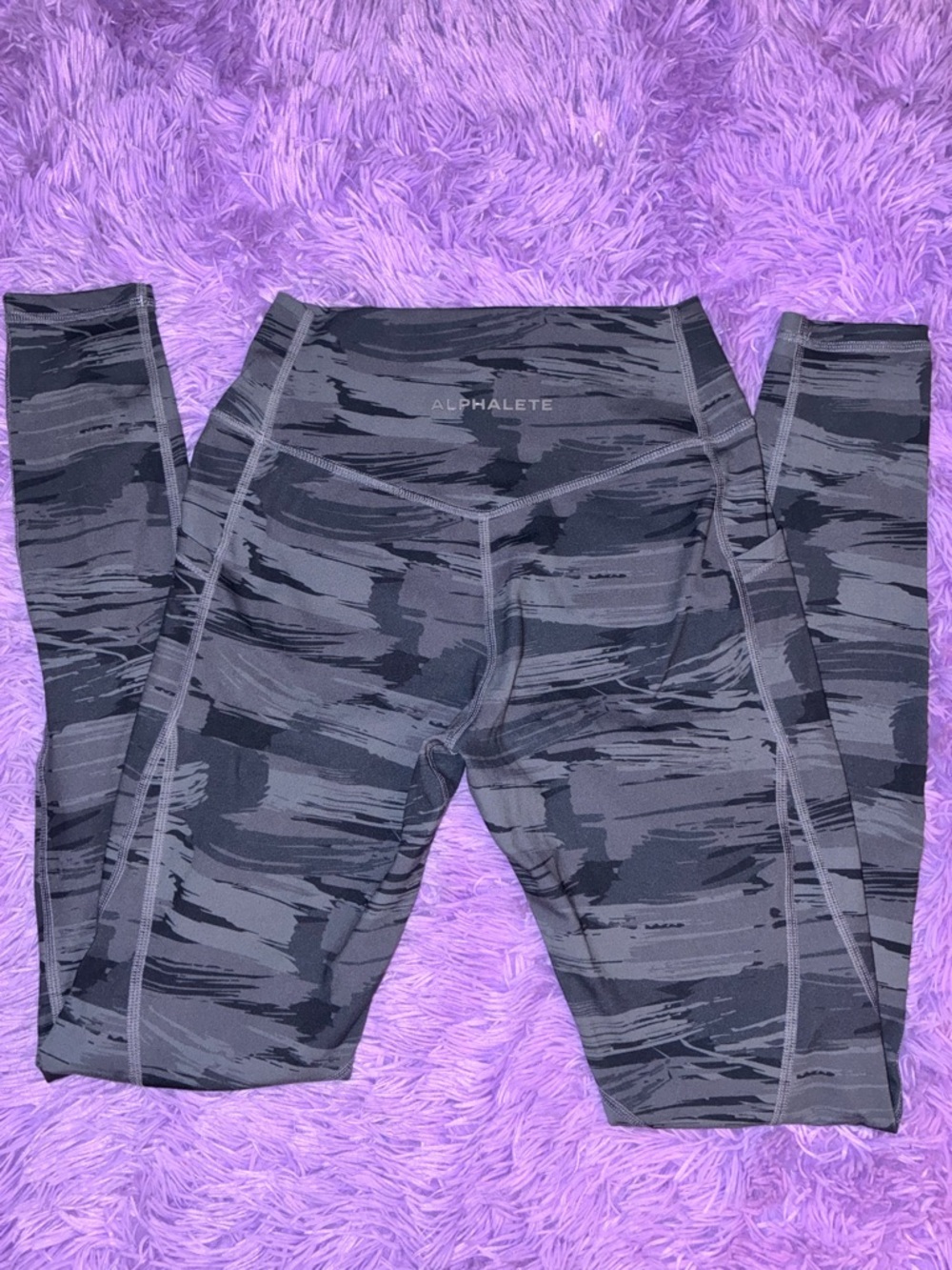Alphalete Ankle Leggings Patterned Abstract Gray Black Regular Size S Women